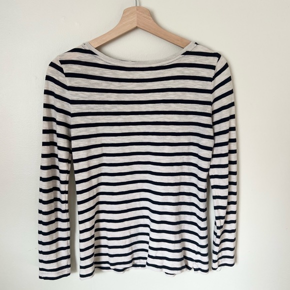 Loft Striped Long Sleeve Navy and Cream Top Size Small - Picture 4 of 6